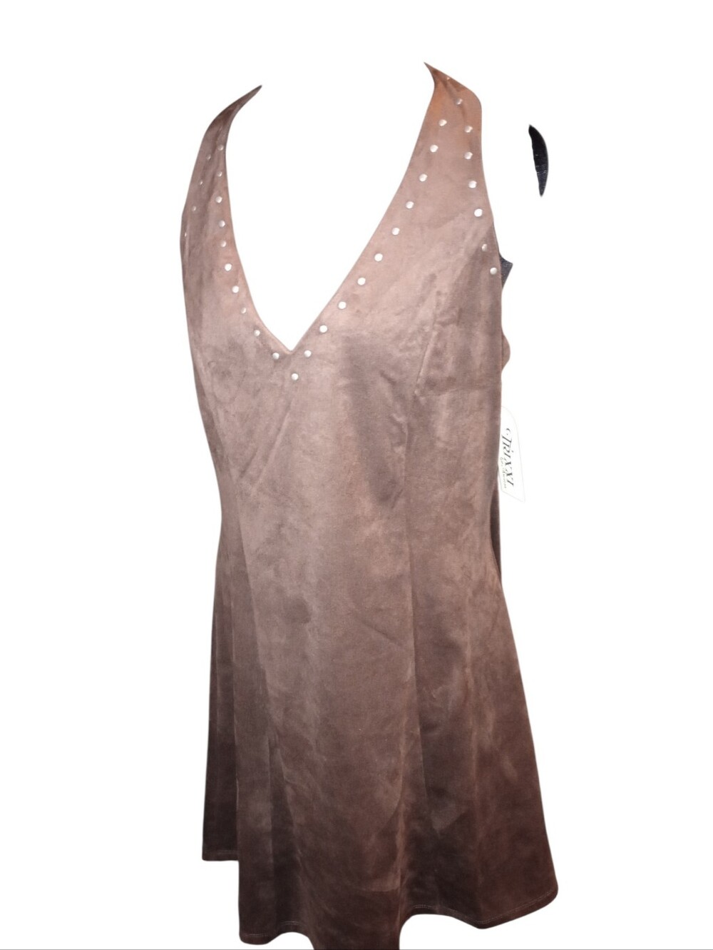 Trixxi Sleeveless V-Neck Faux Suede Brown Dress with Stud Detail, Size XL, NWT